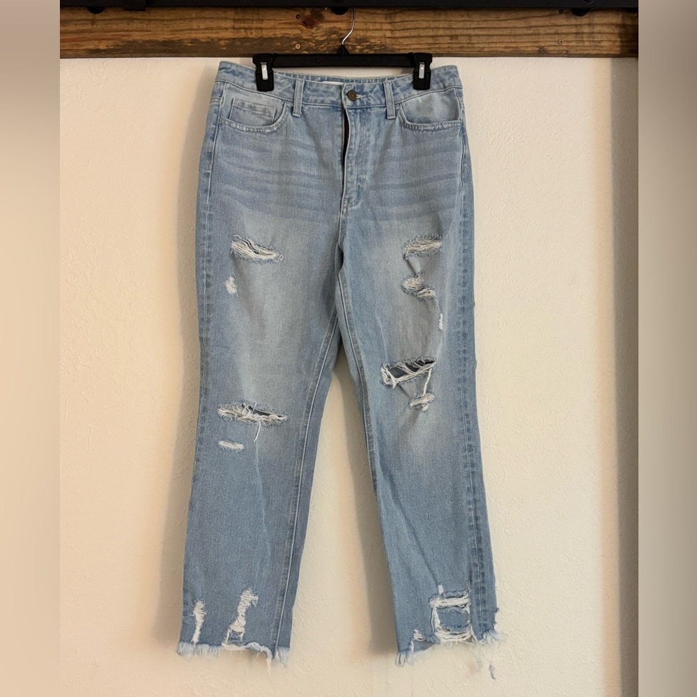 Flying Monkey Light Blue Distressed Straight Jeans